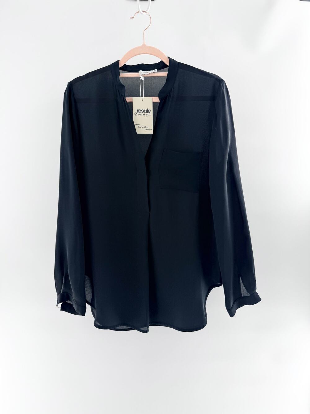 Vince. 100% Silk Long Sleeve Semi-Sheer Button-Down Blouse Black Women's Size 4